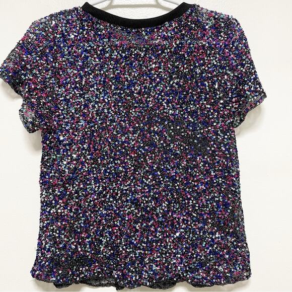 Parker Anna Short Sleeved Sequined Crewneck Multicolor Blouse - Picture 5 of 13